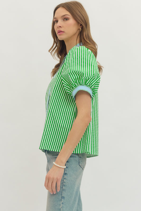Stripe V-neck with Contrast Binding