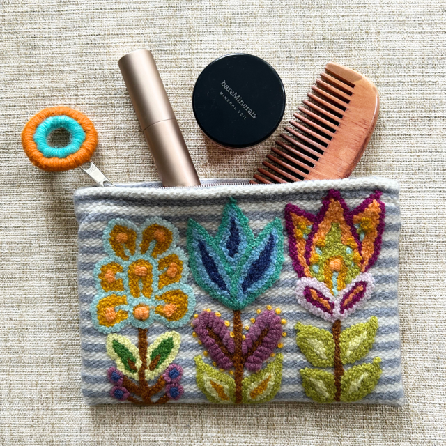 Flowers Stripes Embroidered Wool Pouch