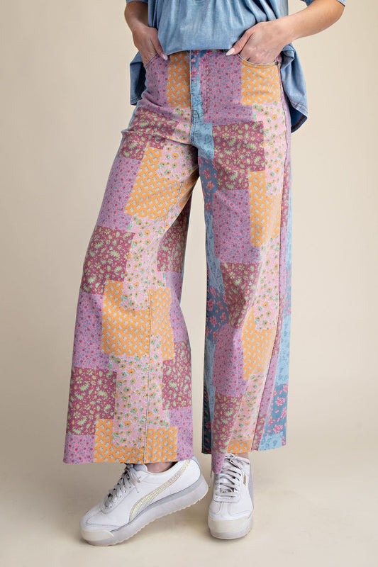 Patchwork Print Twill Pants