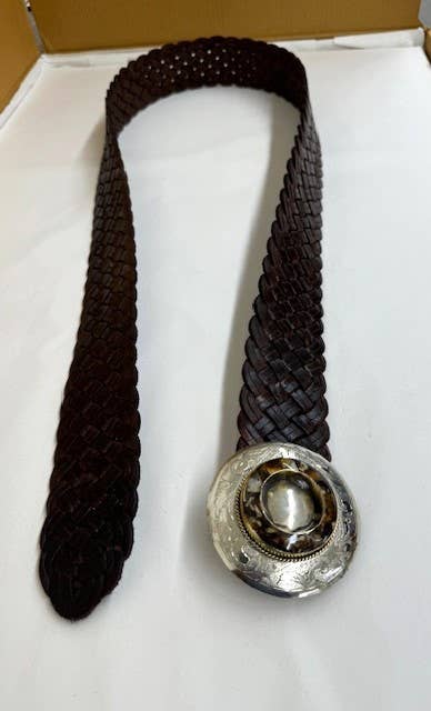 Leather belt braided Black, natural leather BQ29