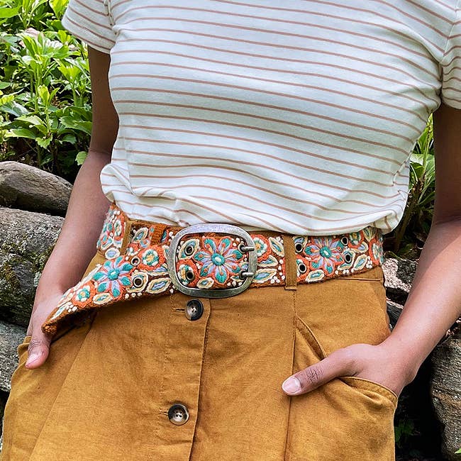 Ground Cover Floral Embroidered Wool Belt