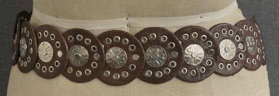 B105 Brown leather belt, silver metal