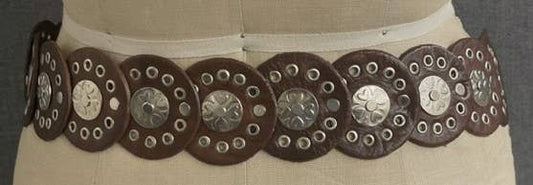 B105 Brown leather belt, silver metal