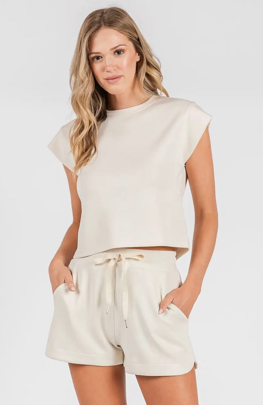 Cloud Knit Cap Sleeve Top and Shorts Set