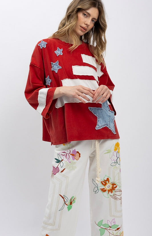Round Neck Star Patch Shirt