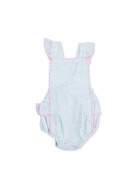 Tiny Cherry Stripe Ric Rac Ruffle Sunsuit