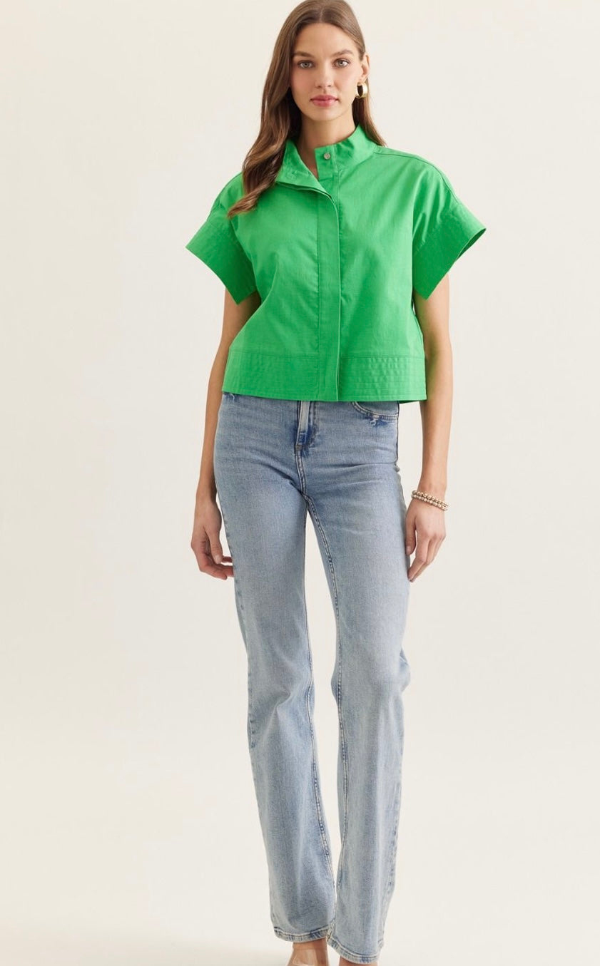 Linen Blend Top with Hidden Buttons