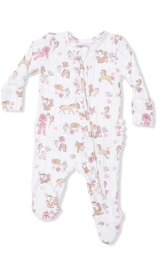 Cowgirl Nursery 2 Way Ruffle Front Zipper Footie