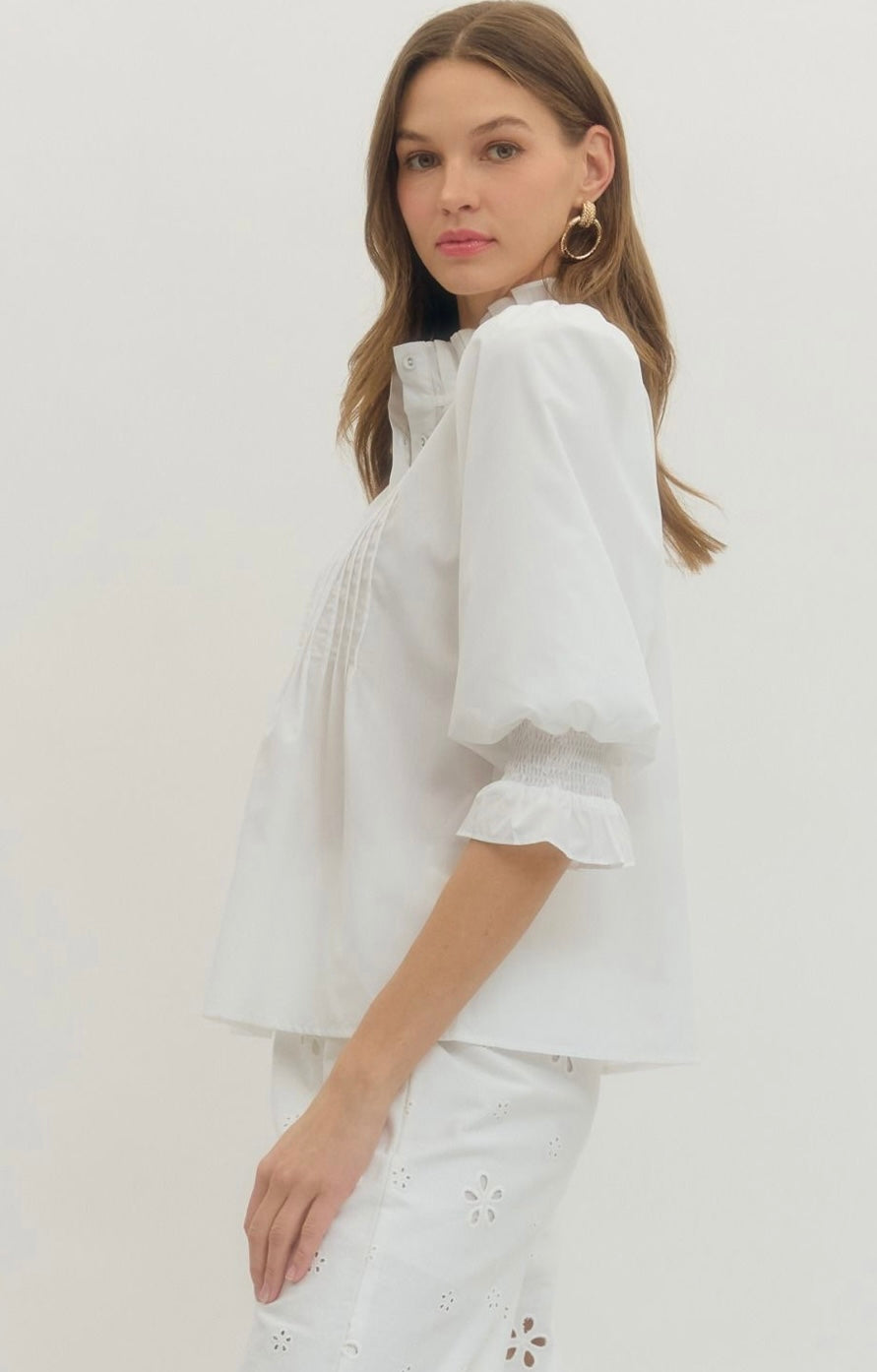 Solid Pintuck 3/4 Sleeve Top