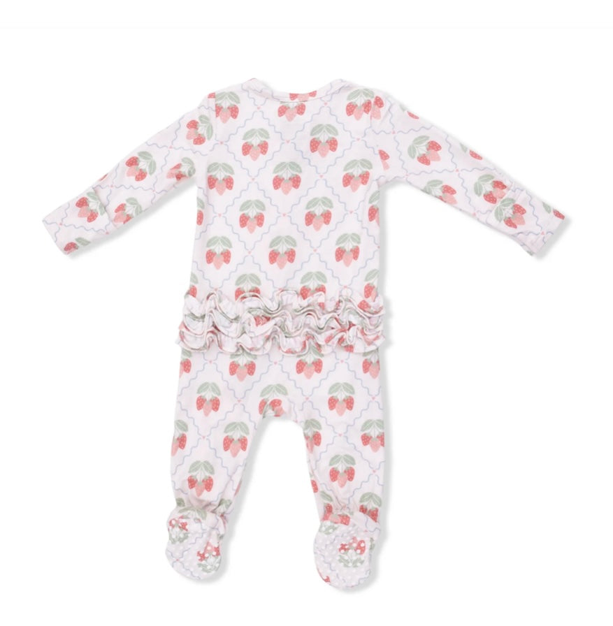 Sweet Strawberries 2 Way Ruffle Back Zipper Footie