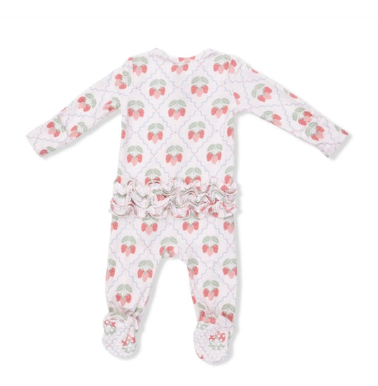 Sweet Strawberries 2 Way Ruffle Back Zipper Footie