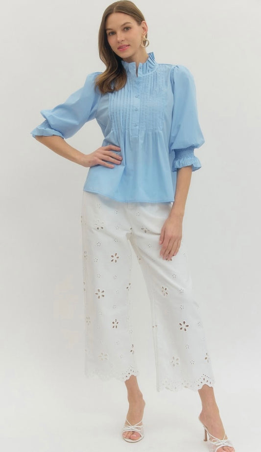 Solid Pintuck 3/4 Sleeve Top