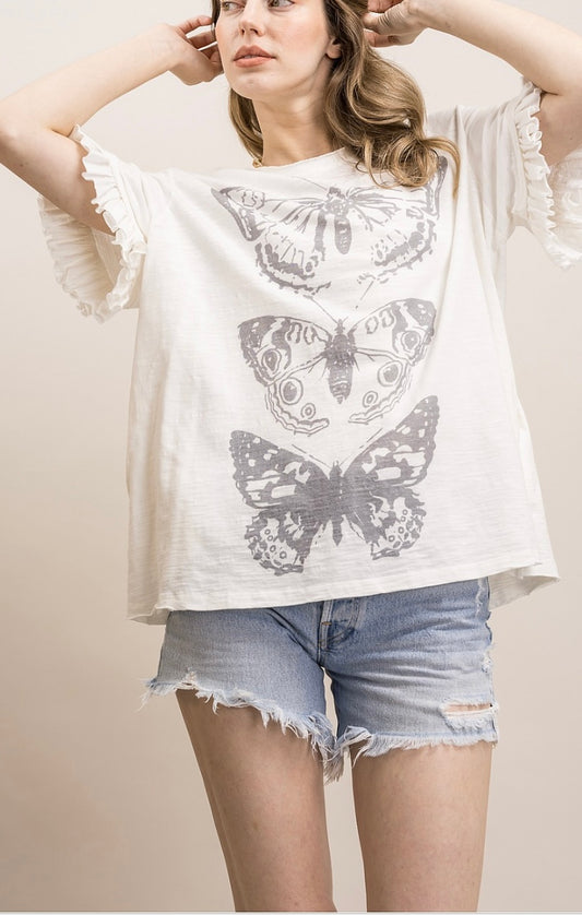Butterfly Top with Ruffle Short Sleeve