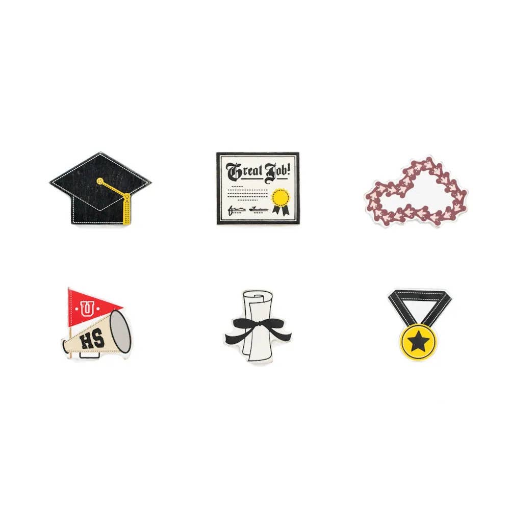 Graduation Tiles 3x2x.25 wood shape set of 6