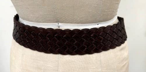 Leather belt braided Black, natural leather BQ29