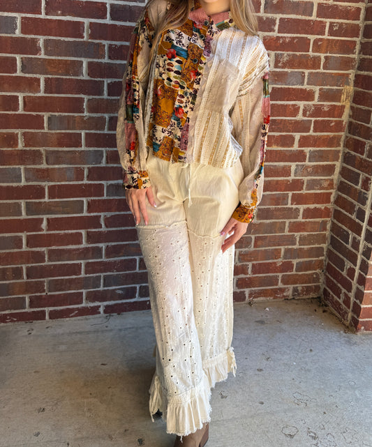 Eyelet Ruffle Vintage Wide Leg Pants