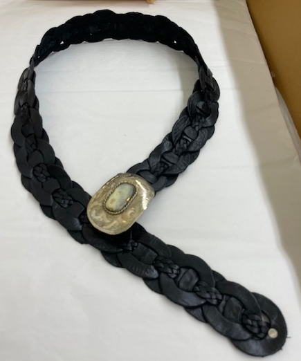 B145 Black Leather belt with small oval buckle