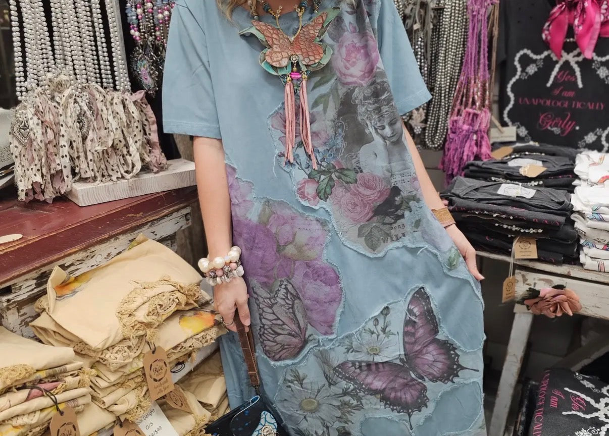 Blue Butterfly T-Shirt Dress