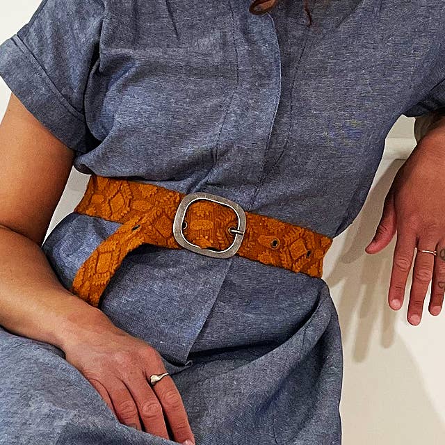 Terracotta Embroidered Wool Belt