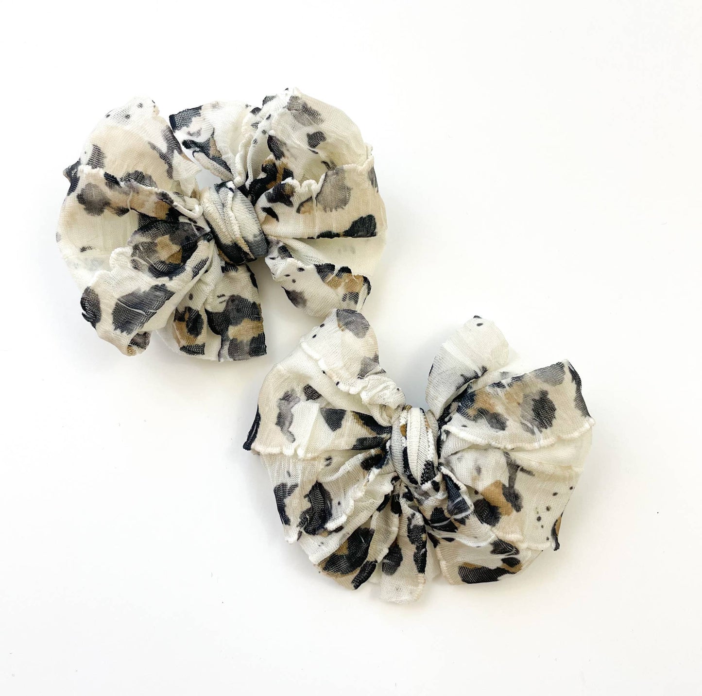 Ruffle Clip Set- Leopard White