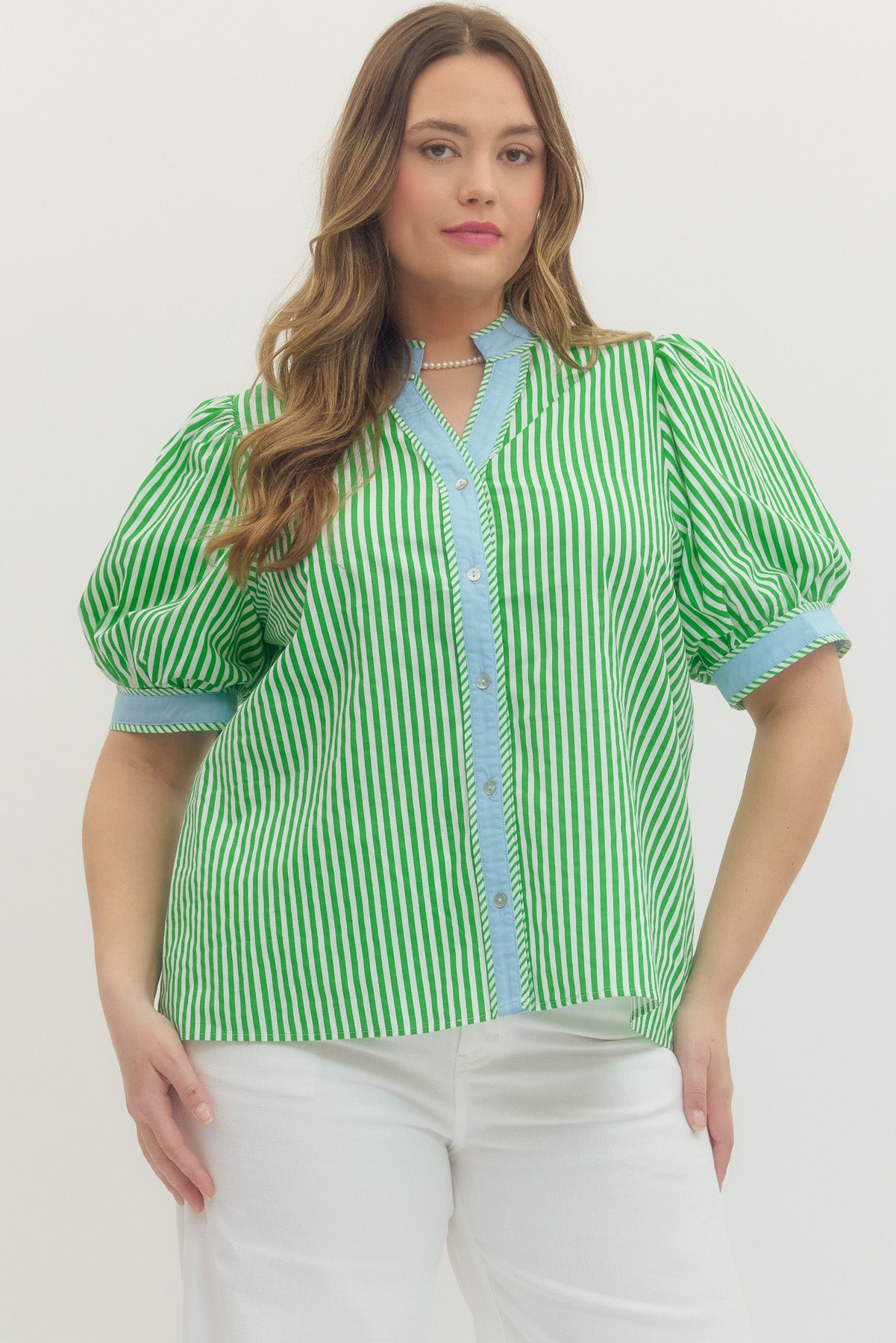 Stripe V-neck with Contrast Binding
