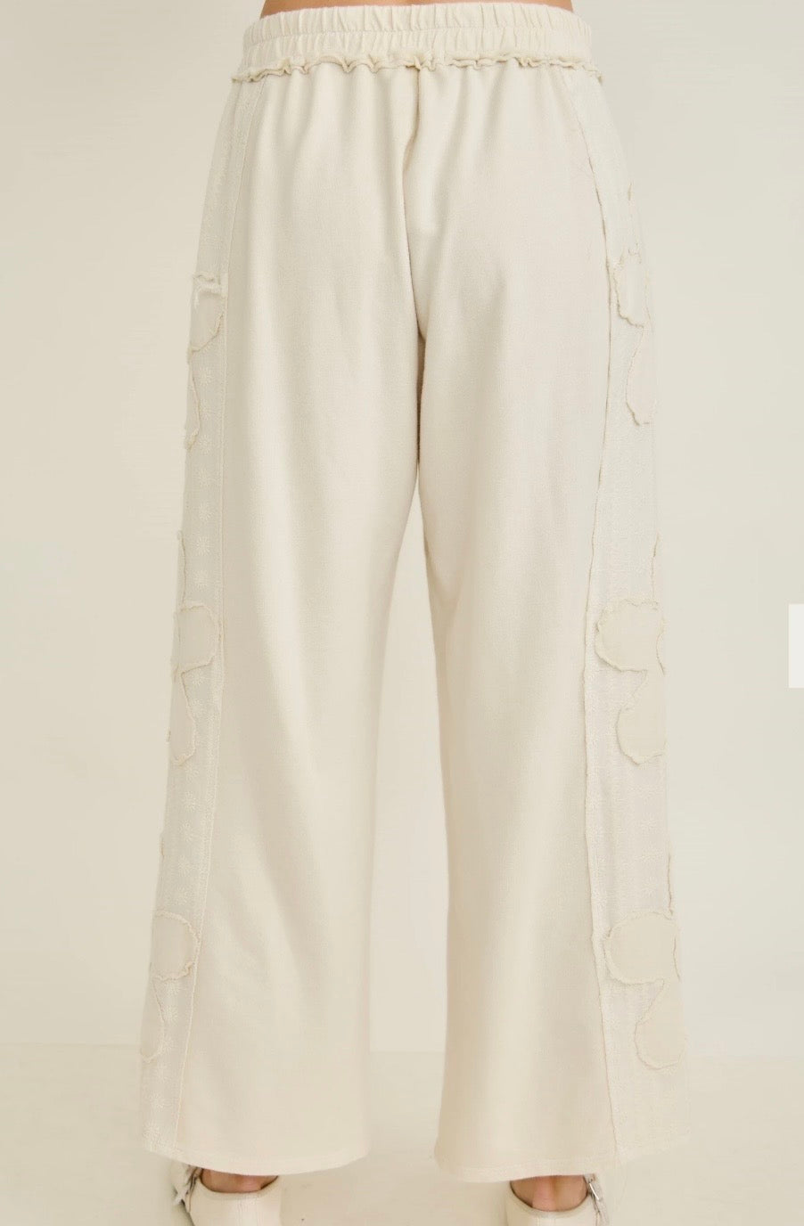 Eyelet Flower Patched Wide Leg Pants