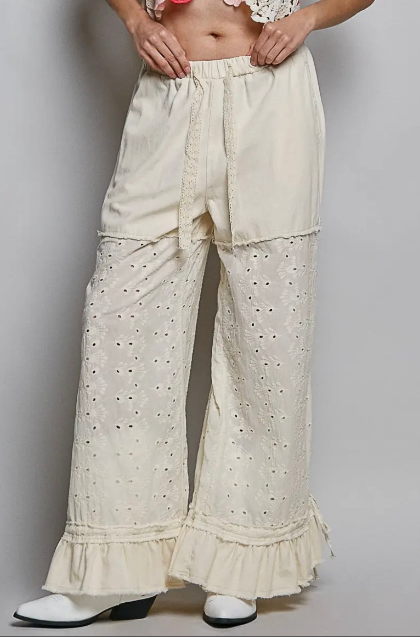 Eyelet Ruffle Vintage Wide Leg Pants
