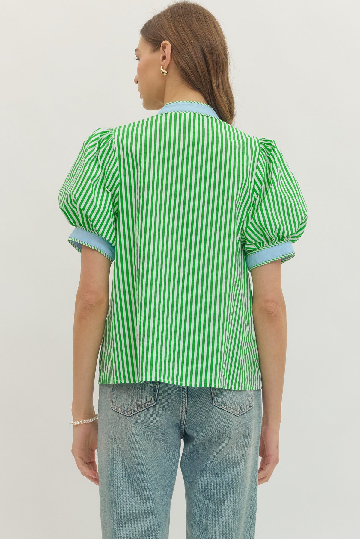 Stripe V-neck with Contrast Binding