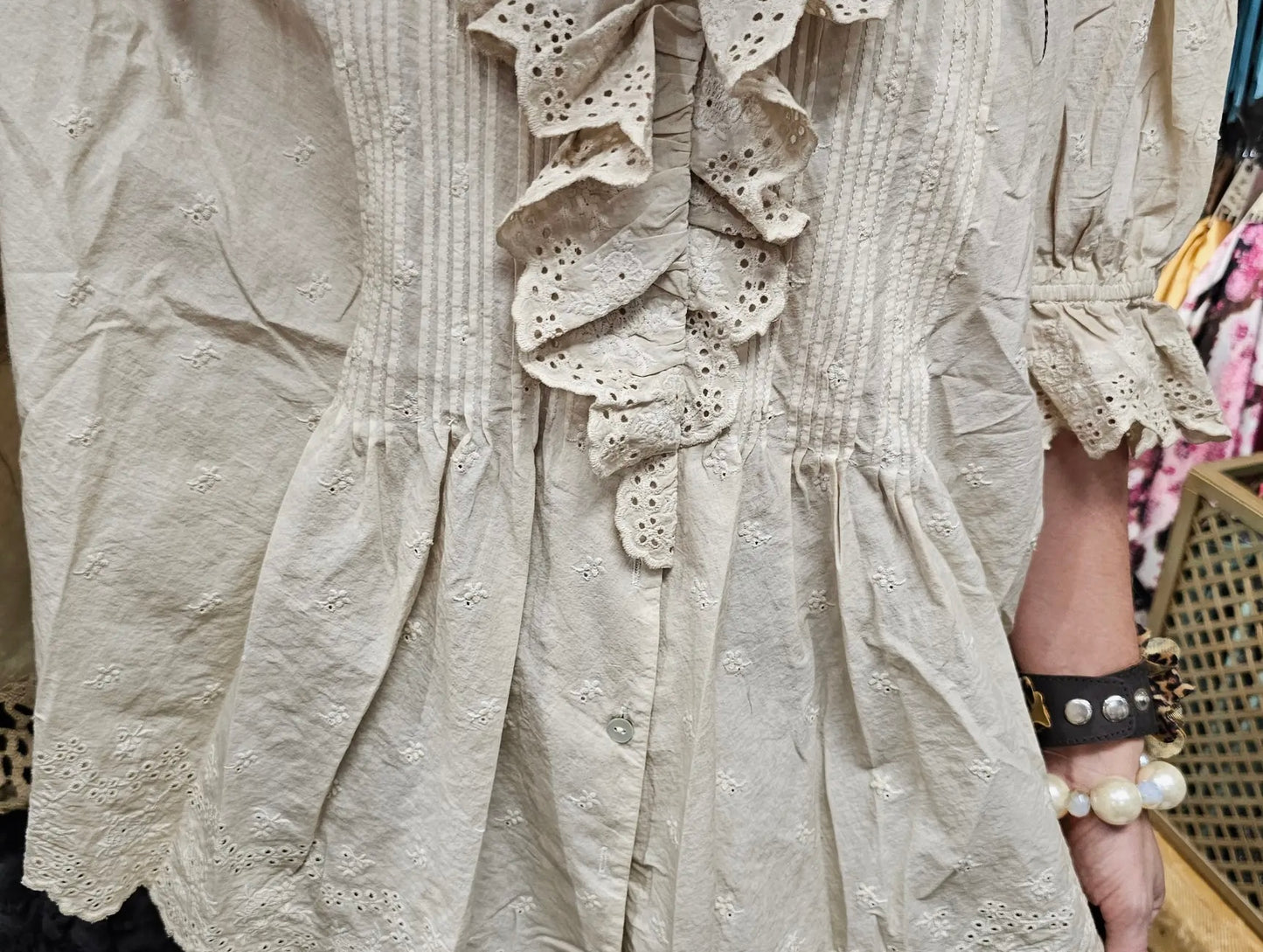 Eyelet Linen Cream Top