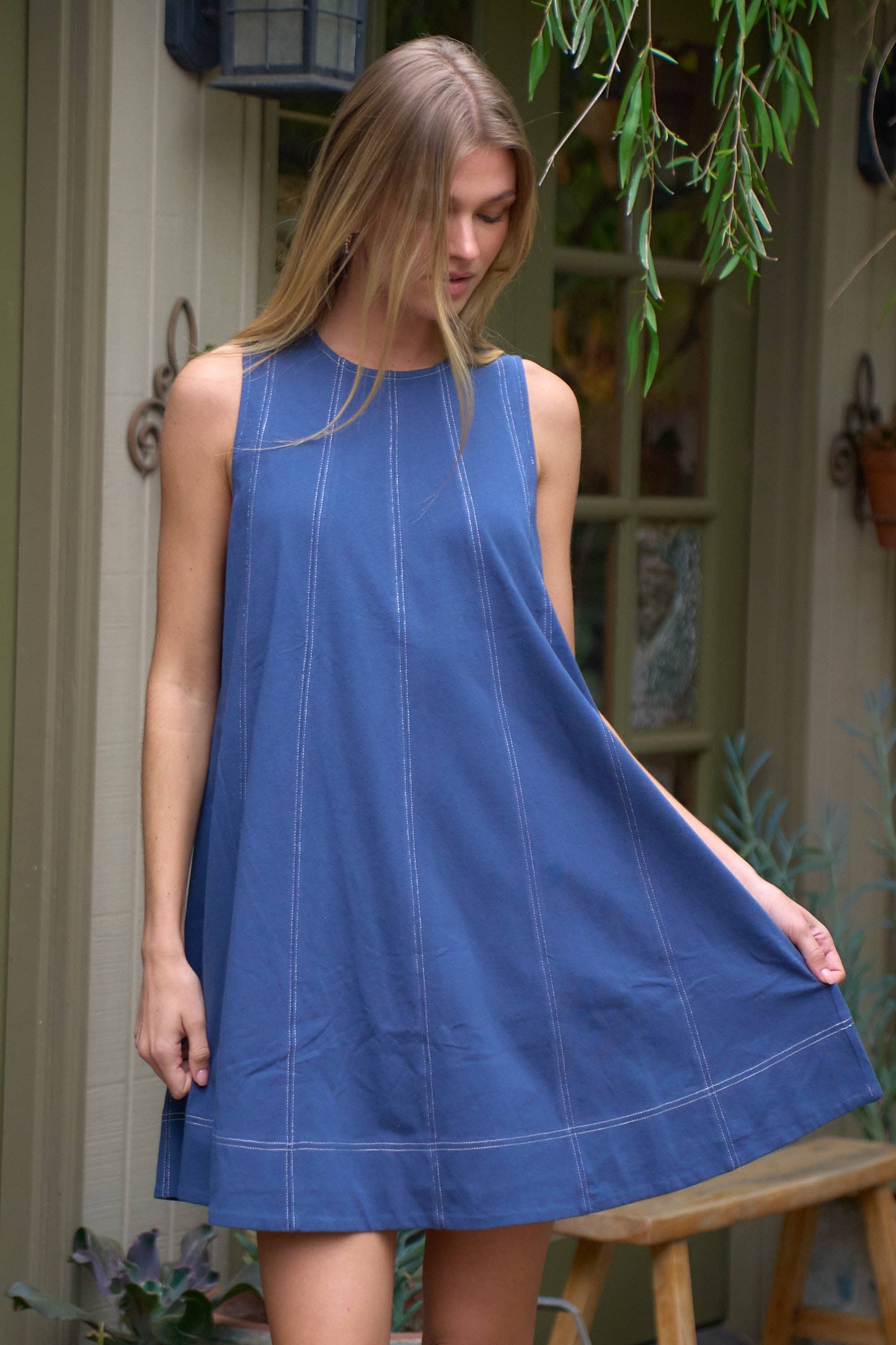 DENIM-LIKE SLEEVELESS SHIRT DRESS