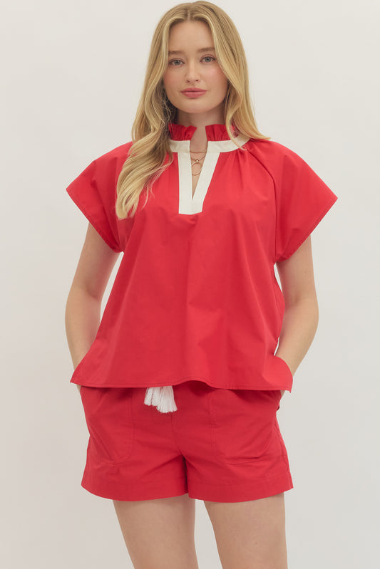Entro Split Neckline SS Top