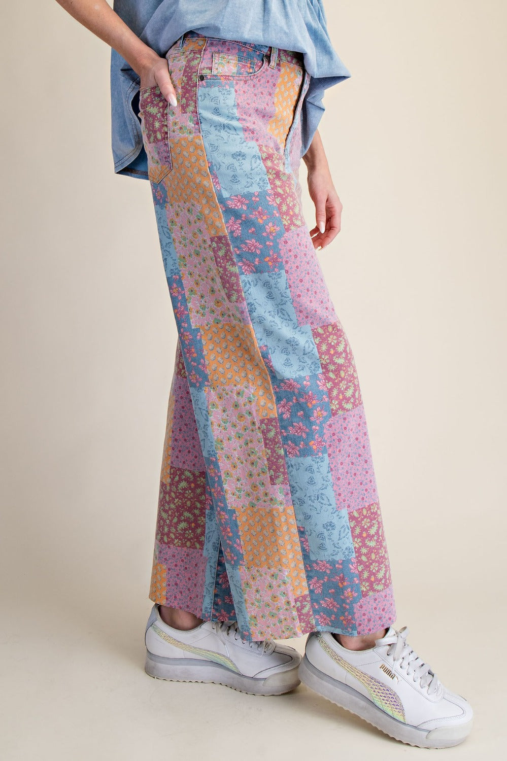Patchwork Print Twill Pants