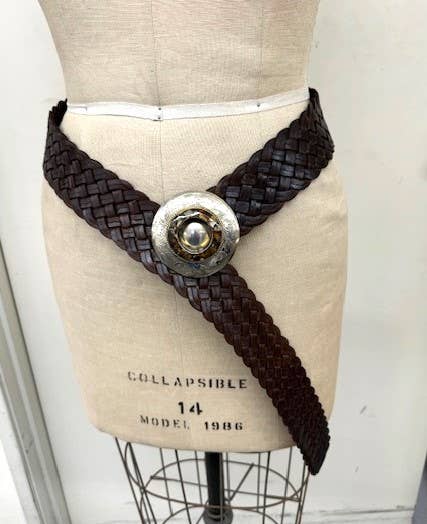 Leather belt braided Black, natural leather BQ29