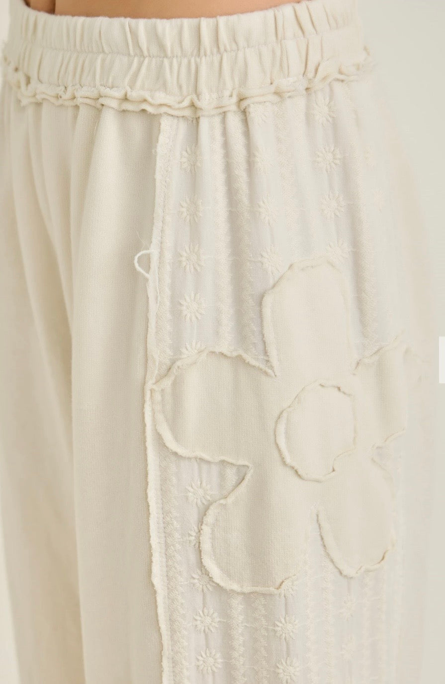 Eyelet Flower Patched Wide Leg Pants