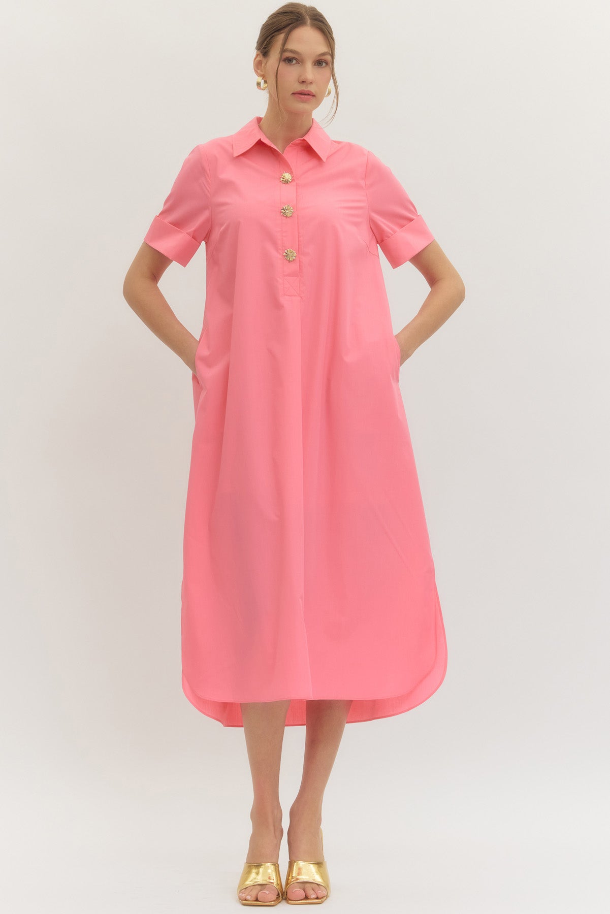 Entro Midi Dress with Snap Button Closure