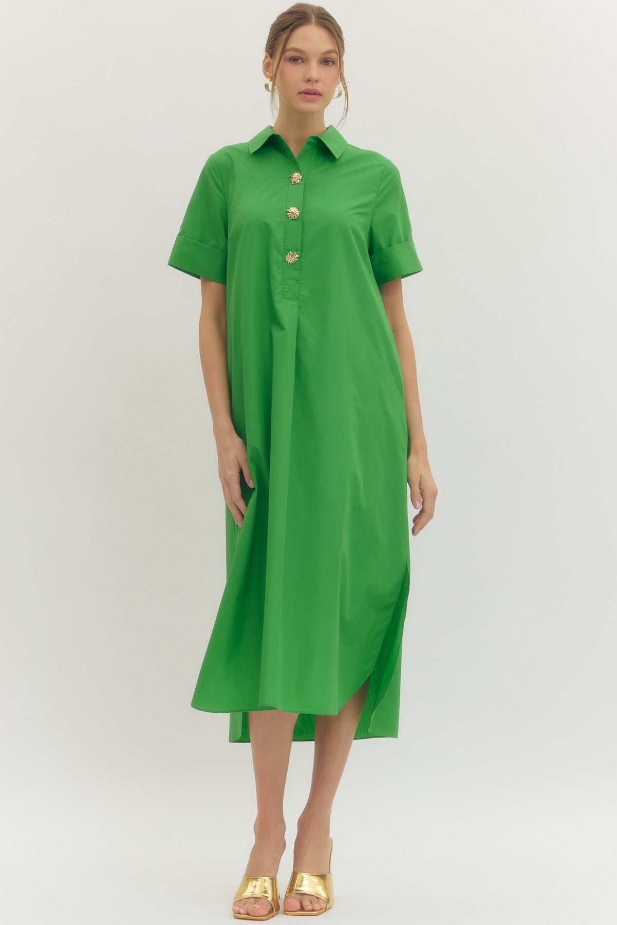 Entro Midi Dress with Snap Button Closure