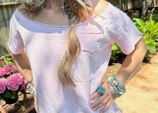 Light Pink Ripped Tattered Shirt