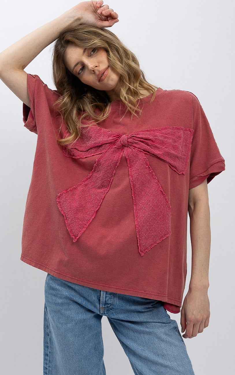 Magenta Short Sleeve Ribbon Shirt