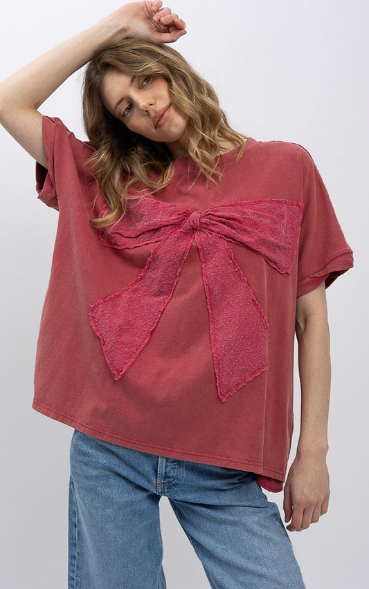 Magenta Short Sleeve Ribbon Shirt