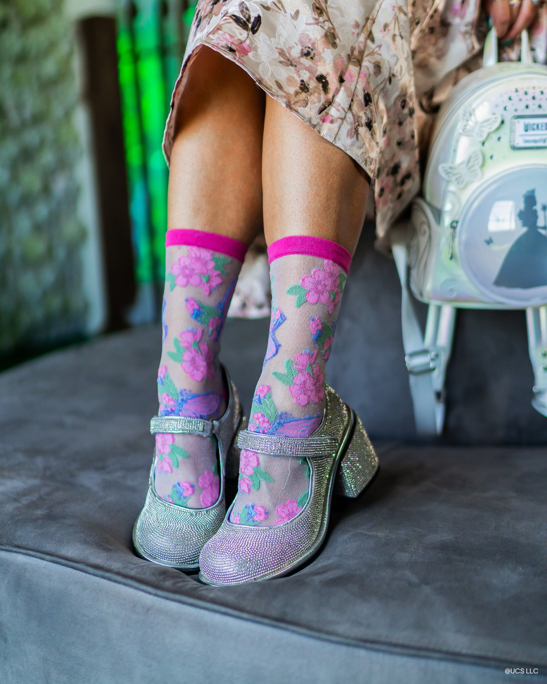 Wicked Glinda Land Butterfly Shimmer Sheer Crew Sock