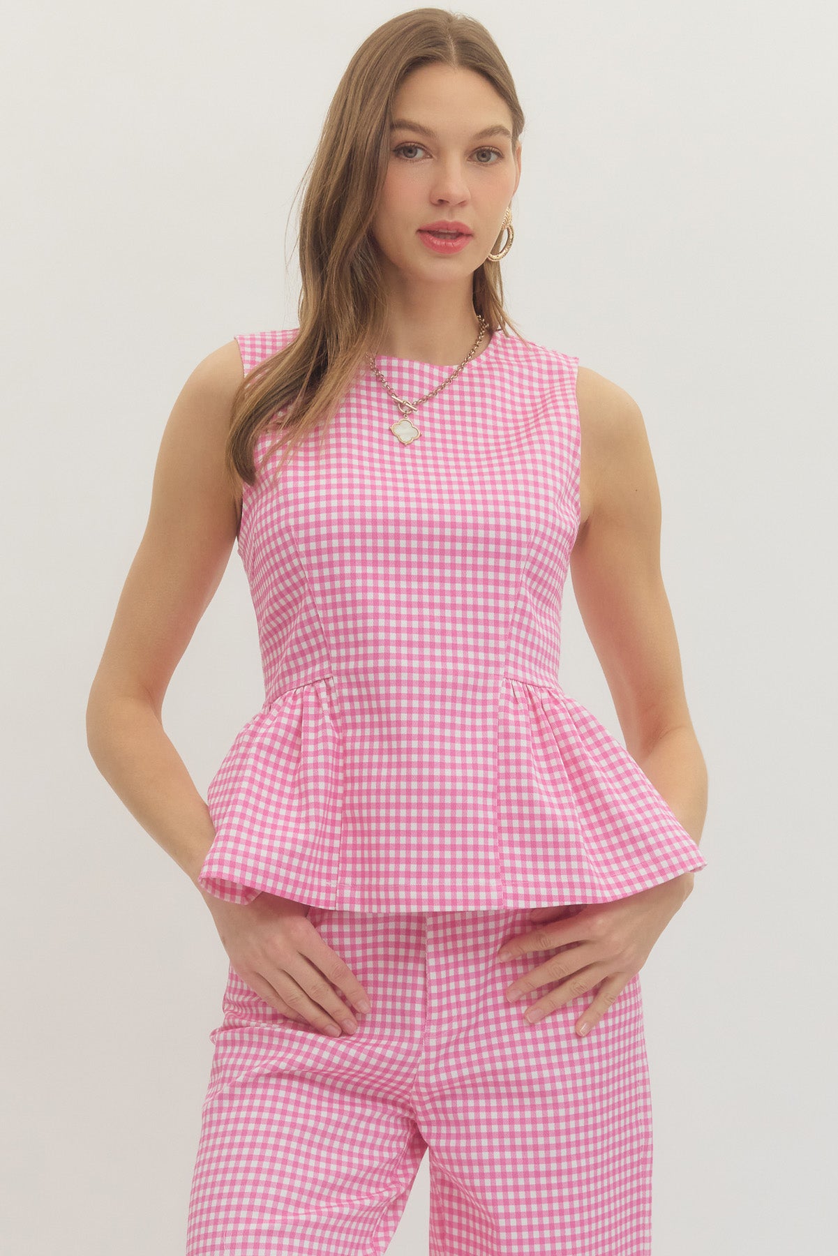 Gingham Peplum Top