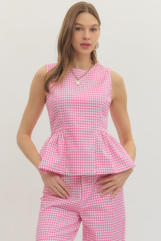 Gingham Peplum Top