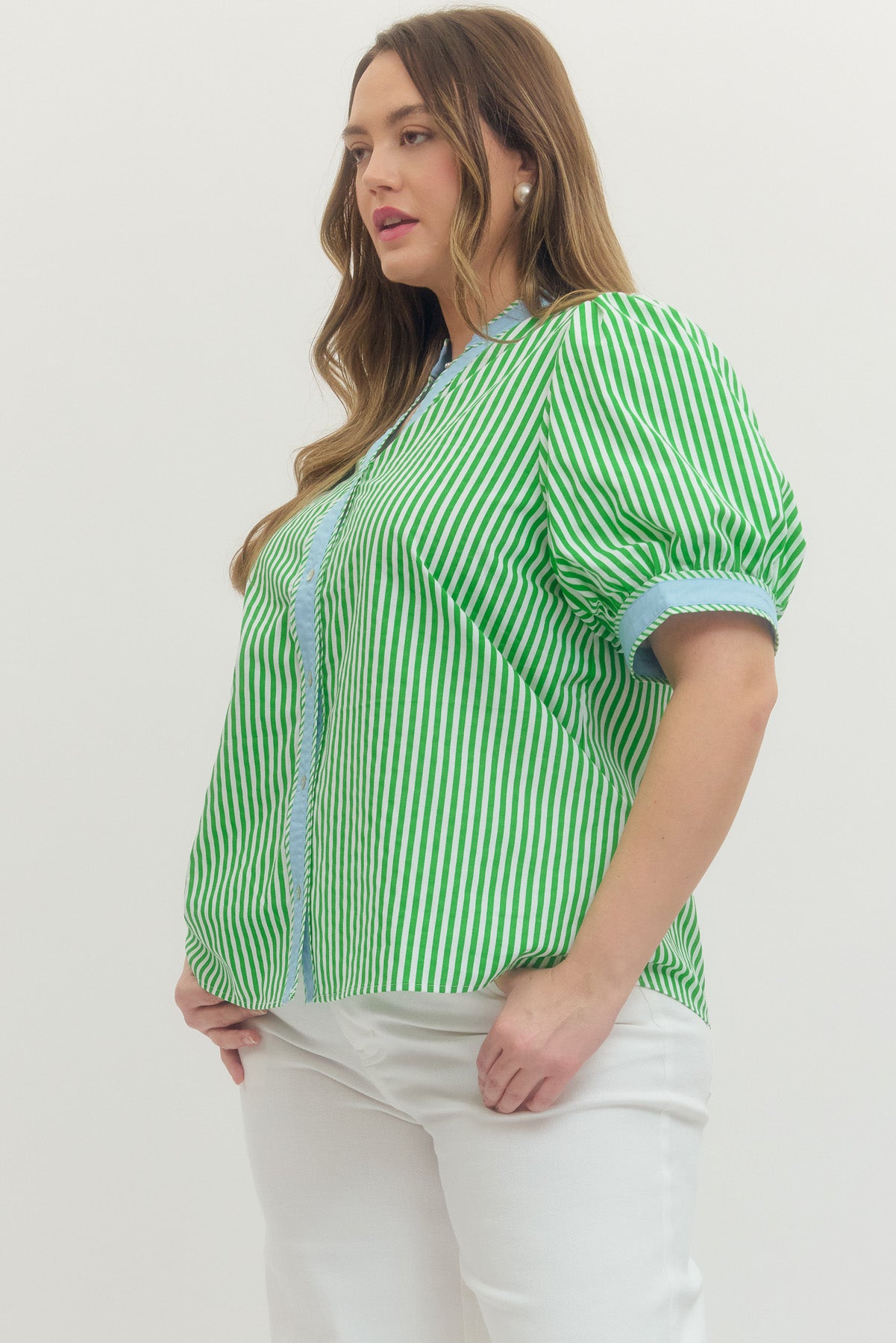 Stripe V-neck with Contrast Binding