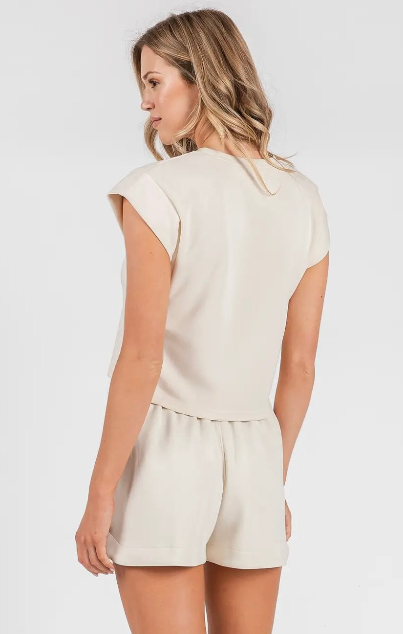 Cloud Knit Cap Sleeve Top and Shorts Set