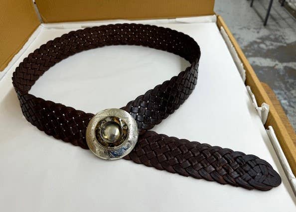 Leather belt braided Black, natural leather BQ29