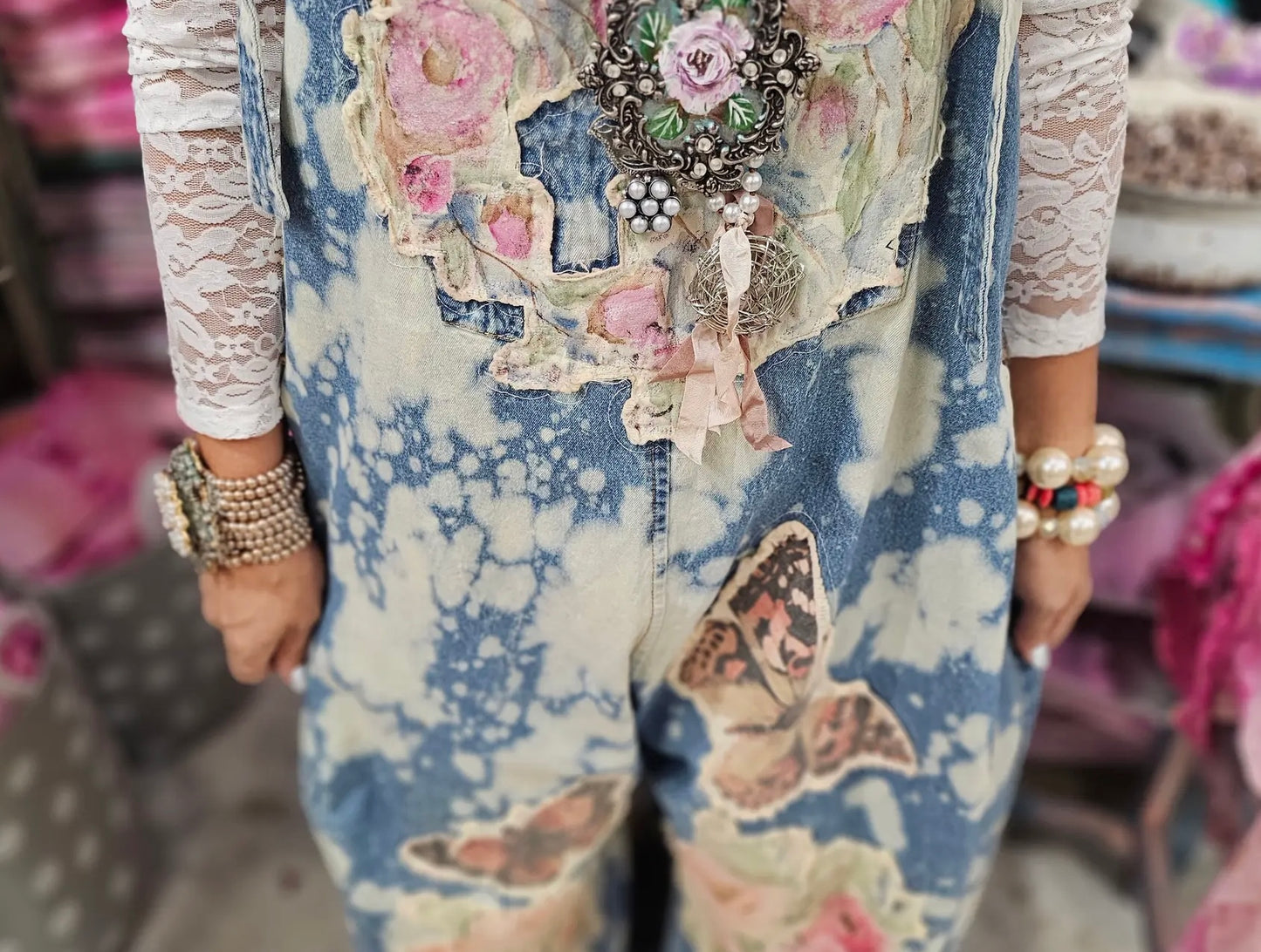 Vintage Butterfly Rose Overalls
