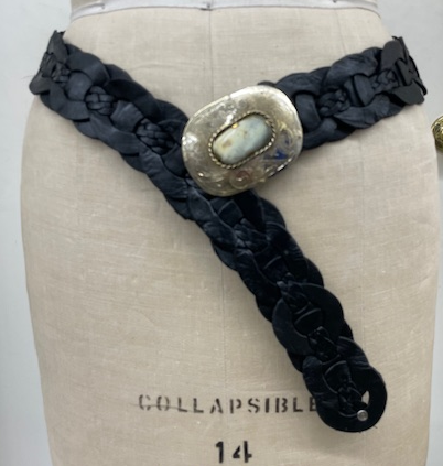 B145 Black Leather belt with small oval buckle