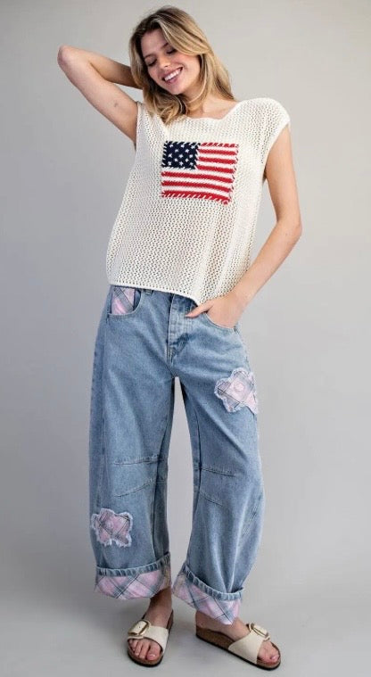 Stars & Stripes Knit Cap Sleeve Top