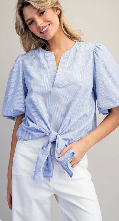 Striped Self Tie Blouse
