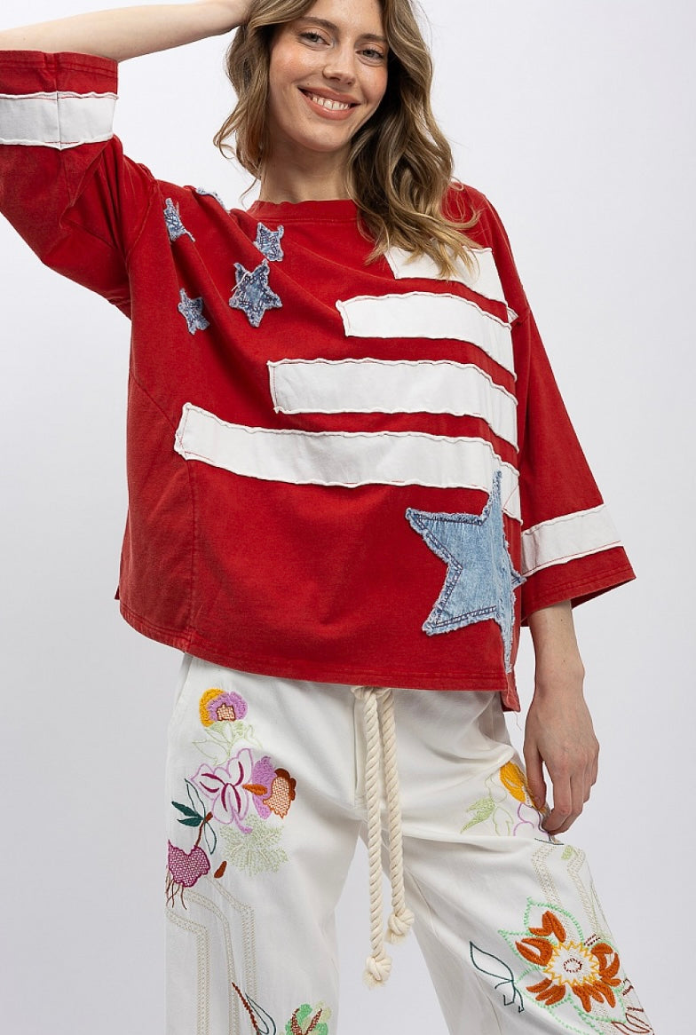 Round Neck Star Patch Shirt
